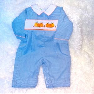 Candyland Hand Smocked Pumpkin LS Romper